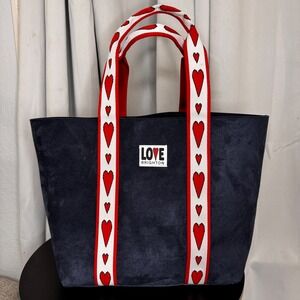 NWOT Brighton Velveteen Love Tote Bag Blue Corduroy Hearts Accent Designer Purse